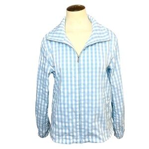 BYLYSE Spenard Blue White Gingham Jacket Full Zip Sz M Retro Windbreaker Pockets